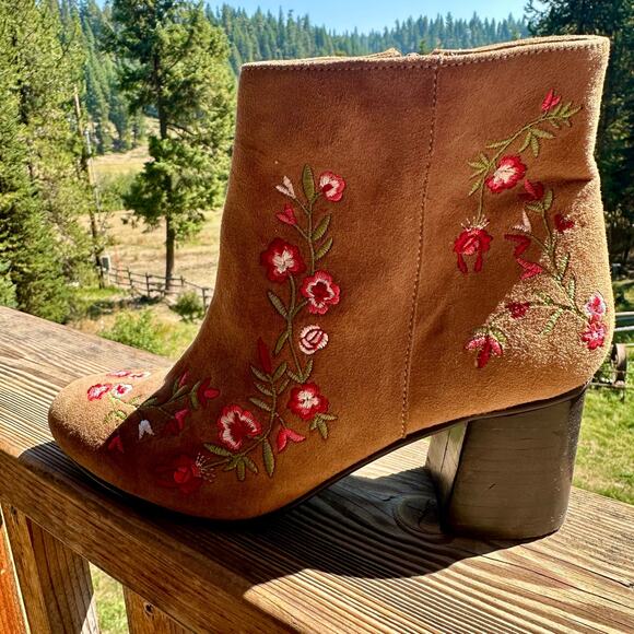 Embroidered Floral Block Heel Booties Womens SZ 5/36 Boho Western Fairy Artisan - Picture 5 of 13
